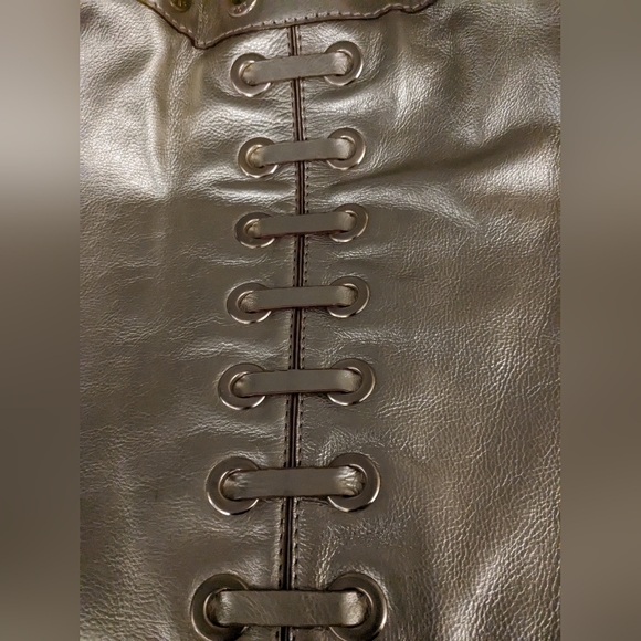 KORS Michael Kors Large Gold Metallic Leather Drawstring Laced Snap Tote 24 - Picture 5 of 11